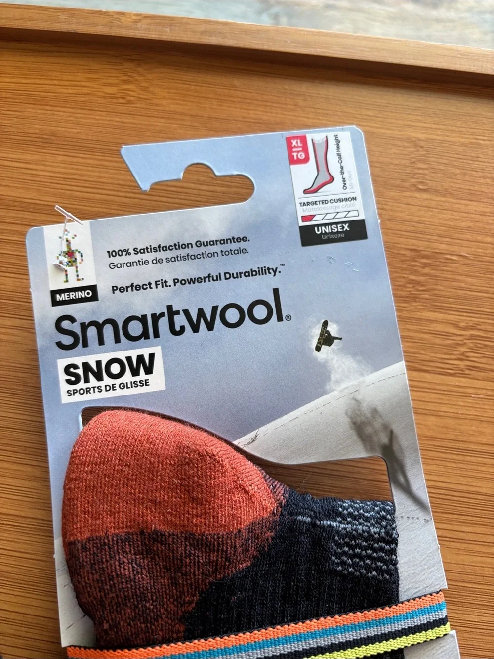Smartwool Men's Black Snow Socks with Orange Teal and White Ski Bus Pattern